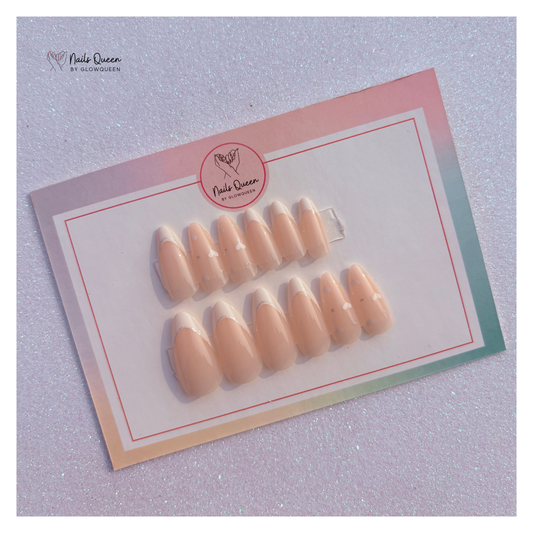 Heart White Tips Almond Press-On Nails