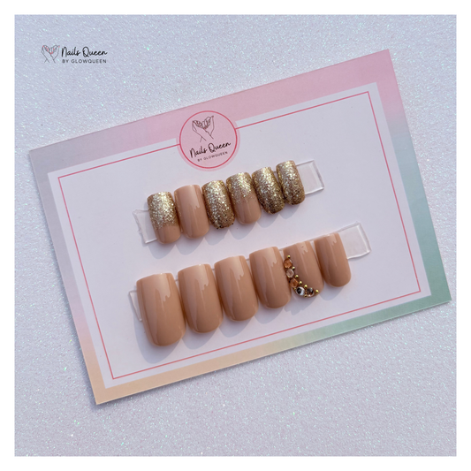 Gold Fancy Nude Square Press-On Nails