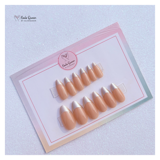 Silver Tips Almond Press-On Nails