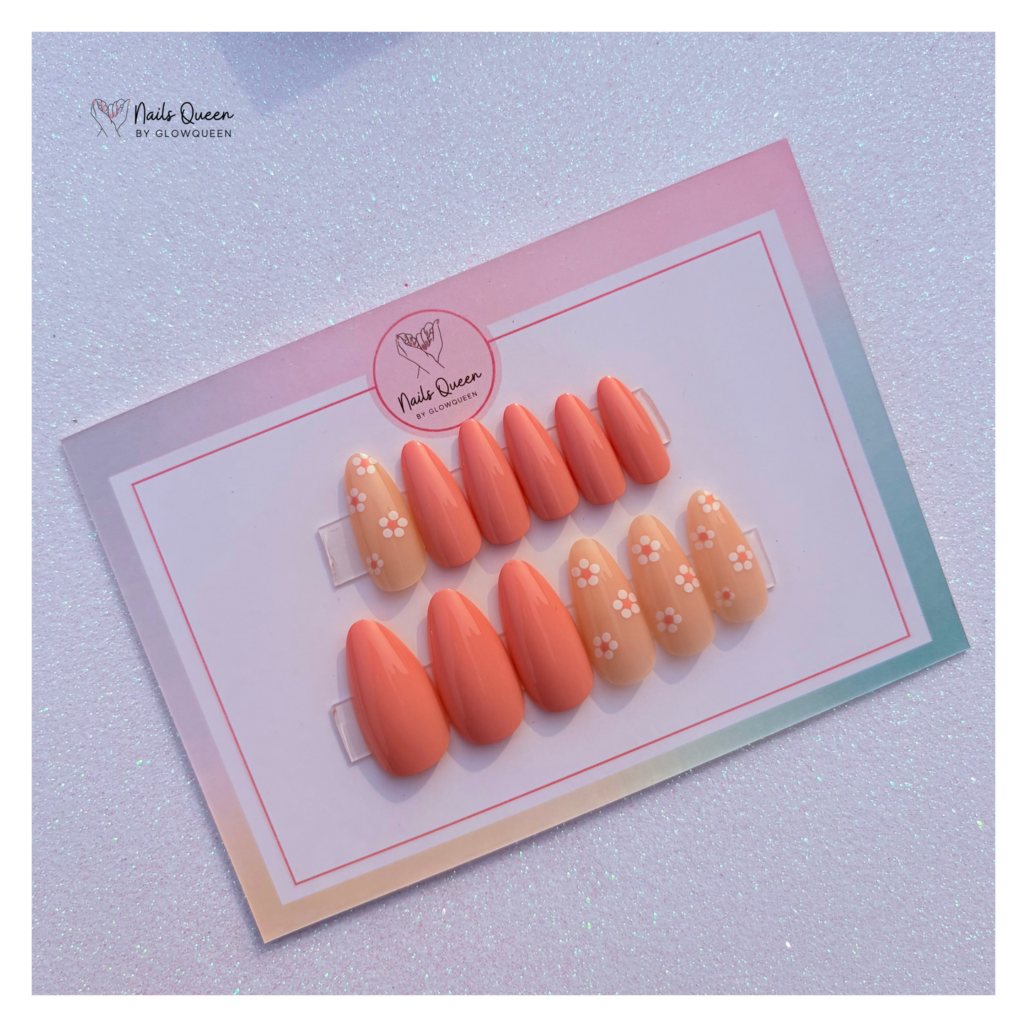 Peach Floral Almond Press-On Nails